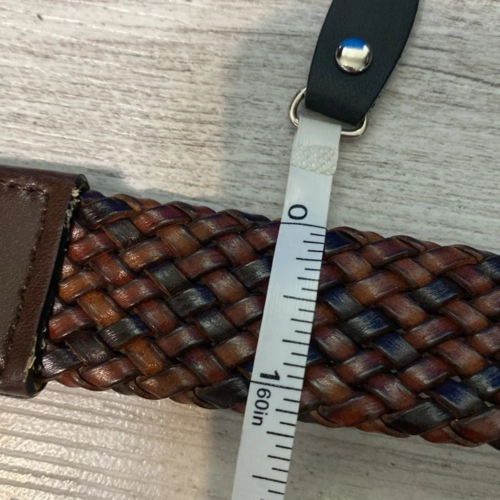 Tommy Bahama woven leather belt mens L rectangle buckle brown tones adjustable